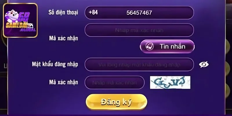 Các bước đăng ký 68 game bài nhanh chóng