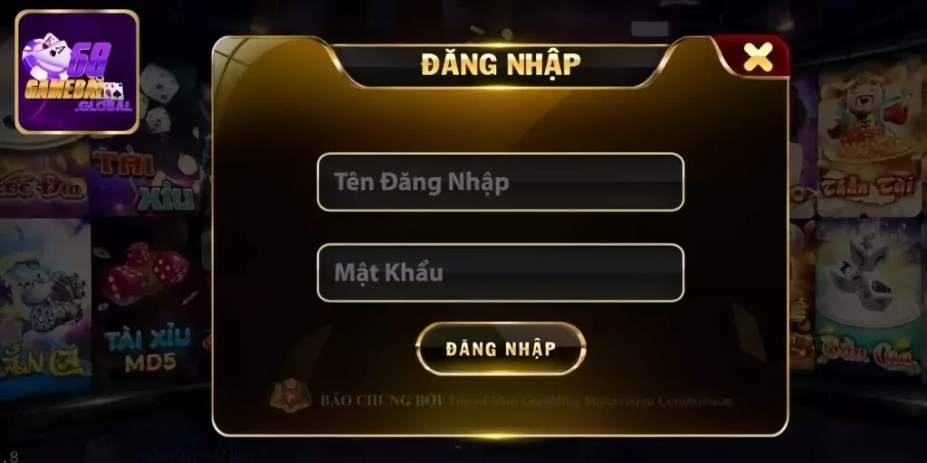 Nhập thông tin đăng nhập 68 game bài 